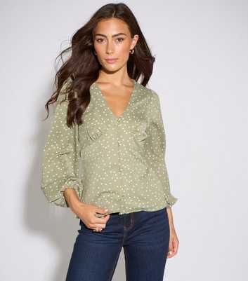 Gini London Light Green Polka Dot V-Neck Button Blouse