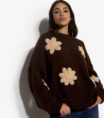 Apricot Brown Embroidered Daisies Jumper