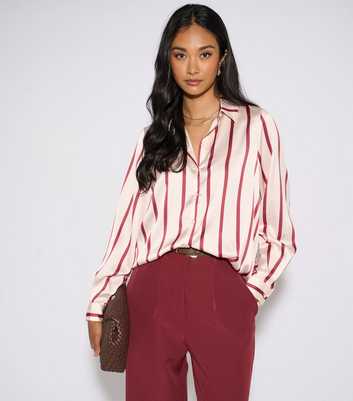Gini London Dark Burgundy Satin Striped Relaxed Shirt