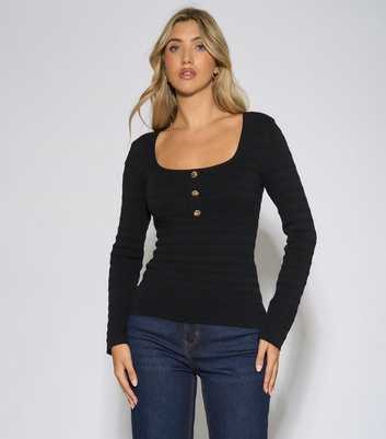 Gini London Black Square Neck Ribbed Top
