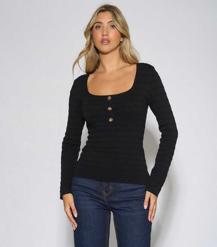Gini London Black Square Neck Ribbed Top