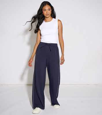 Gini London Navy Pinstripe Drawstring Wide Leg Trousers