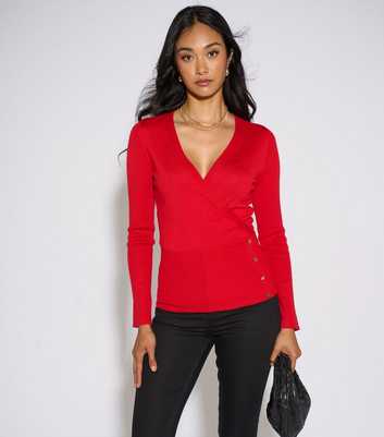 Gini London Bright Red Knitted Gold Button Top