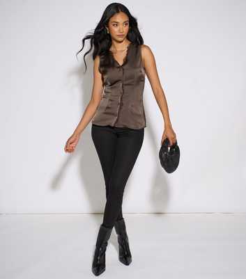 Gini London Satin Lace Trim Waistcoat Top