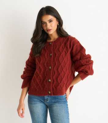 Gini London Rust Cable Knit Cardigan