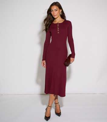 Gini London Dark Red Ribbed Knit Midi Dress