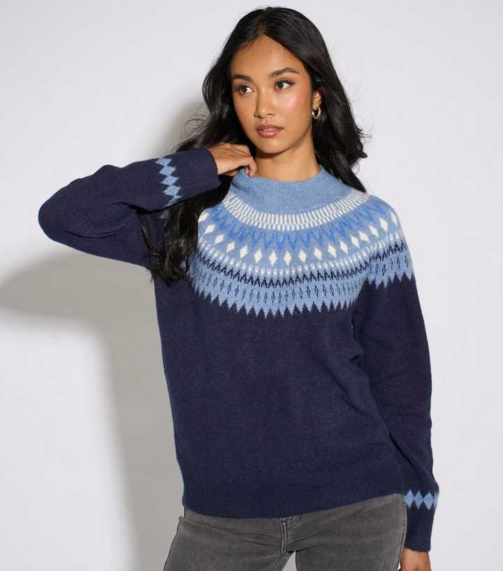 Gini London Blue Fair Isle Knitted Jumper