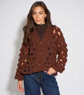 Gini London Rust Chunky Open Knit Cardigan
