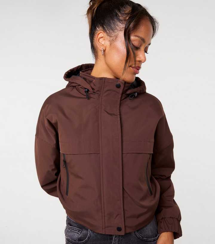 Pink Vanilla Dark Brown Hooded Padded Sports Jacket