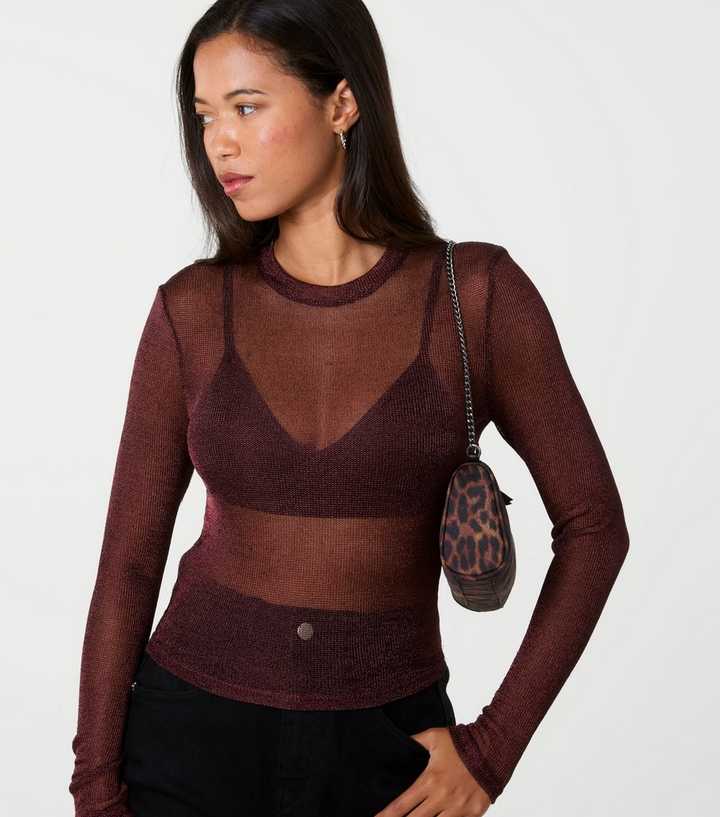 Pink Vanilla Dark Brown Fine Knit Sparkle Top