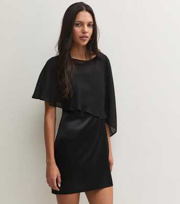 Black Cape Detail Satin Mini Dress
