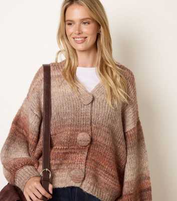 Blue Vanilla Brown Knit Ombre Pattern Cardigan