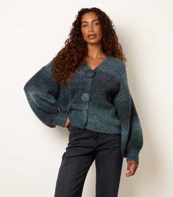 Blue Vanilla Teal Knit Ombre Pattern Cardigan