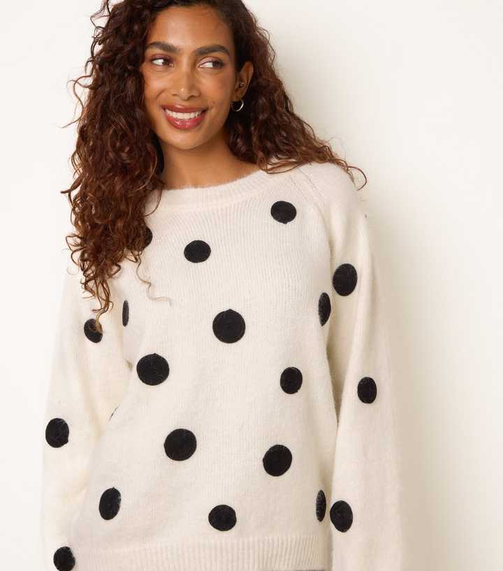 Blue Vanilla Cream Knit Polka Dot Jumper