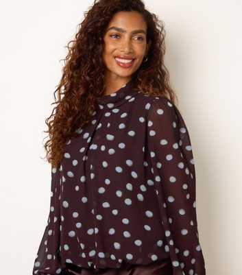 Blue Vanilla Dark Brown Polka Dot Blouse