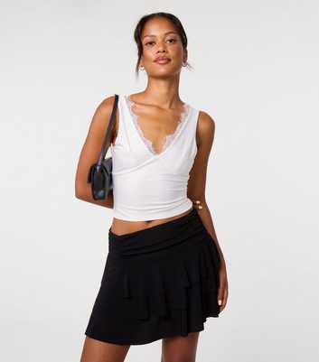 Pink Vanilla Off White Lace Trim V-Neck Crop Top