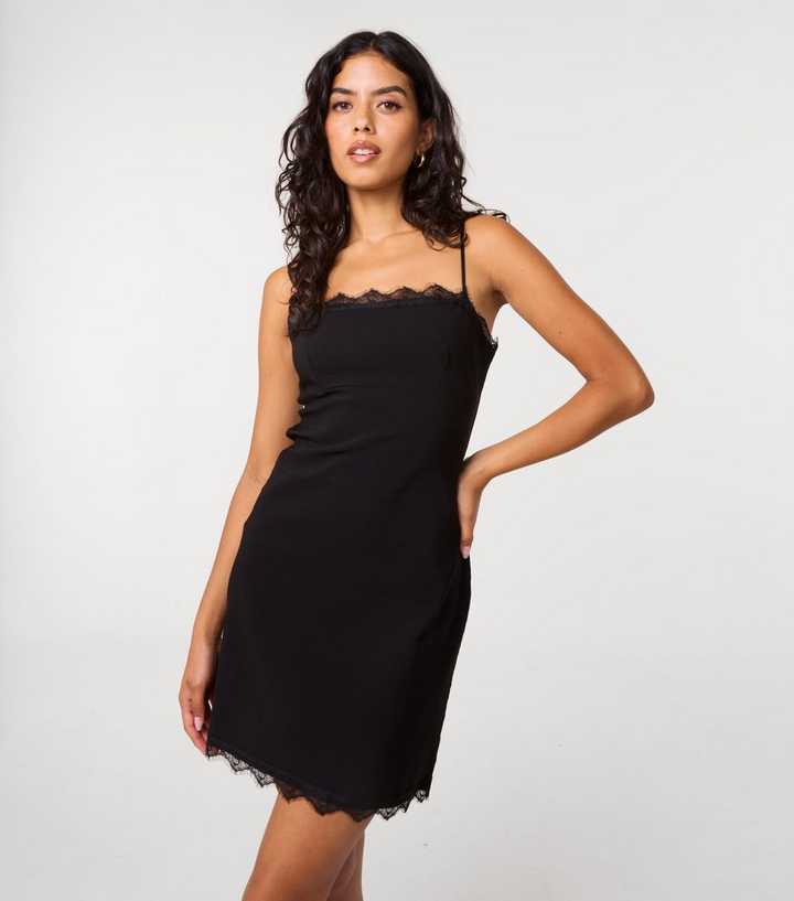 Pink Vanilla Black Lace Trim Strappy Mini Dress