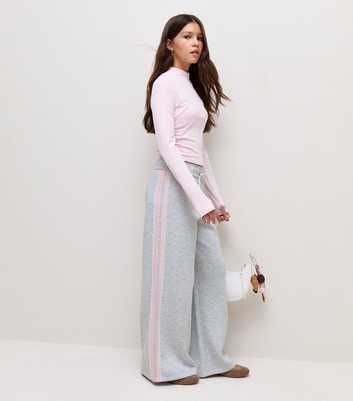 Girls Grey Lace Side Stripe Wide Leg Joggers