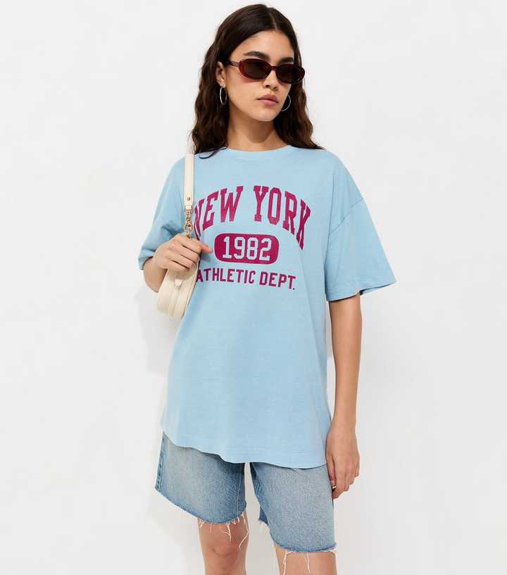 Blue Cotton New York Logo Oversized T-Shirt