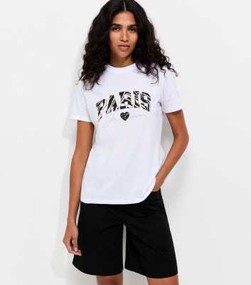 White Cotton Paris Zebra Print Relaxed Fit T-Shirt
