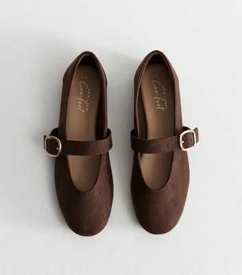 Dark Brown Faux Suede Mary Jane Ballet Flats