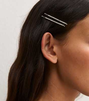Pack Of 2 Silver Tone Diamante Embellished Hair Slides