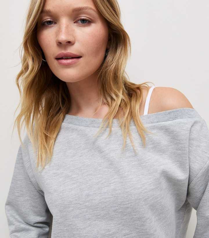 Grey Cotton Rich Off The Shoulder Sweatshirt