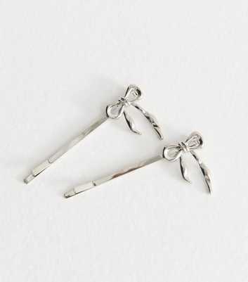 Pack Of 2 Silver Metal Bow Hair Slides