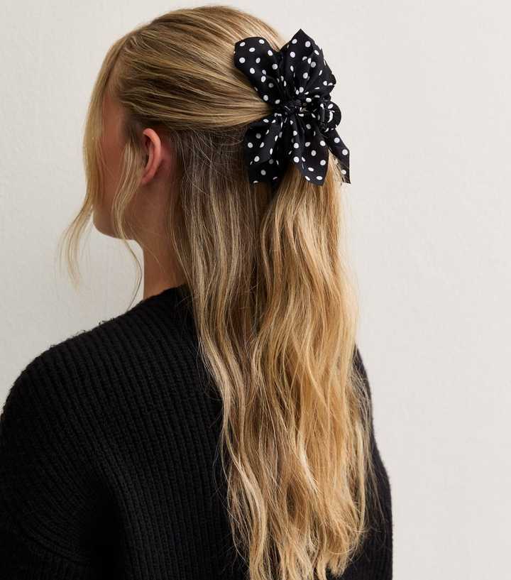 Black Polka Dot Bow Hair Claw Clip