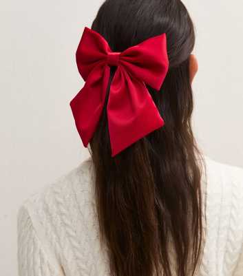 Bright Red Satin Bow Hair Slide