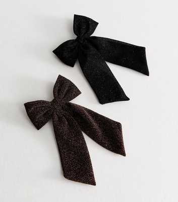 Pack Of 2 Black Lurex Bow Hair Slides