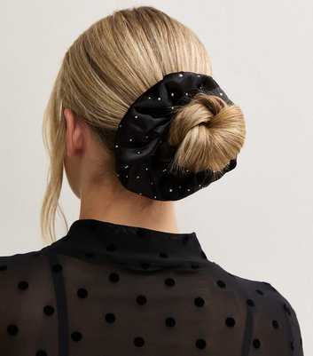 Black Satin Diamante Oversized Scrunchie