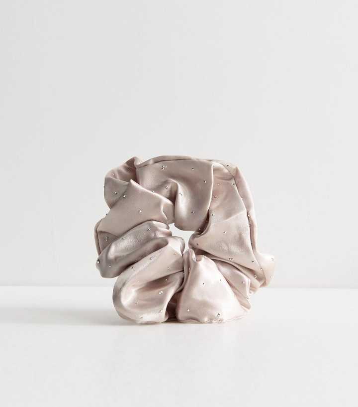 Cream Satin Diamante Oversized Scrunchie