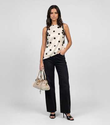 Urban Bliss White Polka Dot Lace Trim Sleeveless Top