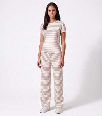 Urban Bliss Brown Ribbed Wide Leg Striped Trousers