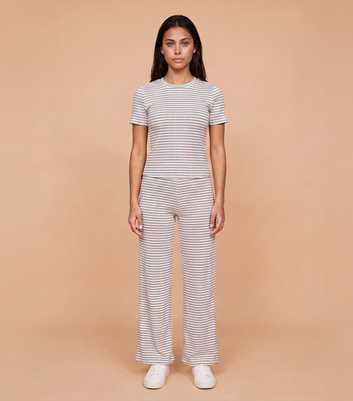 Urban Bliss Bright Blue Ribbed Wide Leg Striped Trousers