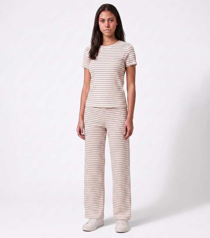 Urban Bliss Brown Ribbed Stripe Short Sleeve Top