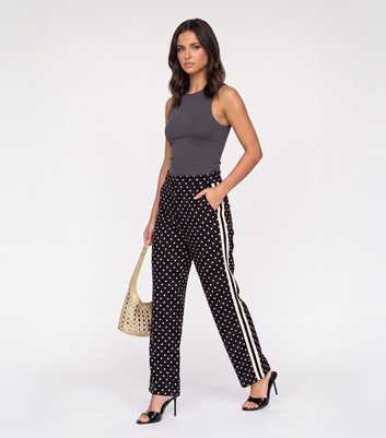 Urban Bliss Black Polka Dot Side Stripe Wide Leg Trousers
