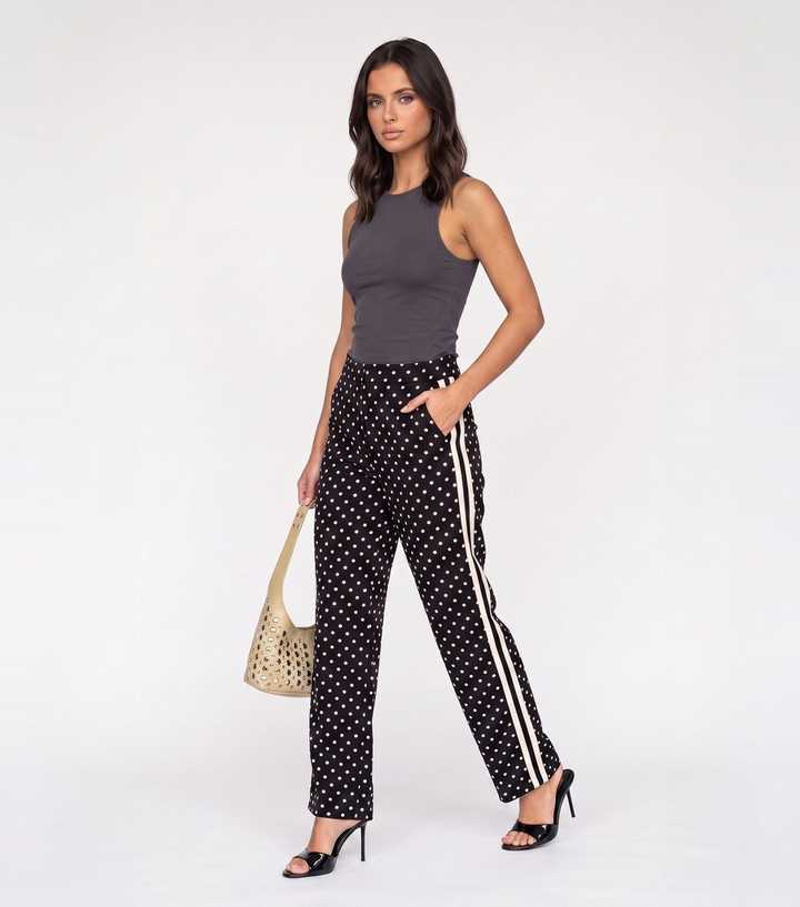Urban Bliss Black Polka Dot Side Stripe Wide Leg Trousers