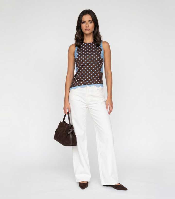 Urban Bliss Brown Polka Dot Lace Trim Sleeveless Top