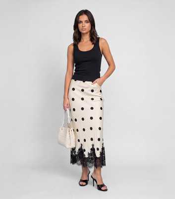Urban Bliss White Satin Polka Dot Lace Hem Maxi Skirt