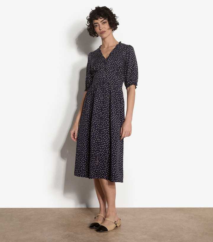 Apricot Blue Dot Print Woven Midi Dress