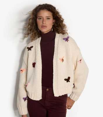Apricot Cream Crochet Butterfly Knitted Cardigan