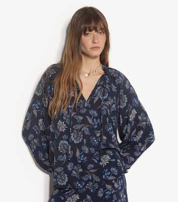 Apricot Blue Floral Print Blouse