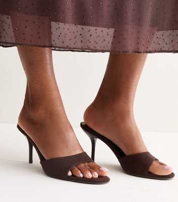 Dark Brown Faux Suede Backless Mule Sandals