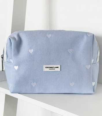 Coconut Lane Light Blue Heart Embroidered Makeup Bag