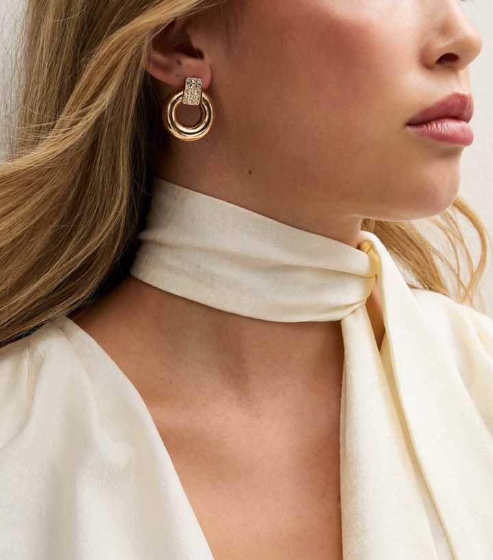 Gold-Tone Diamante Circle Doorknocker Earrings