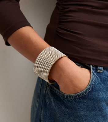 Gold Tone Wide Diamante Cuff Bracelet