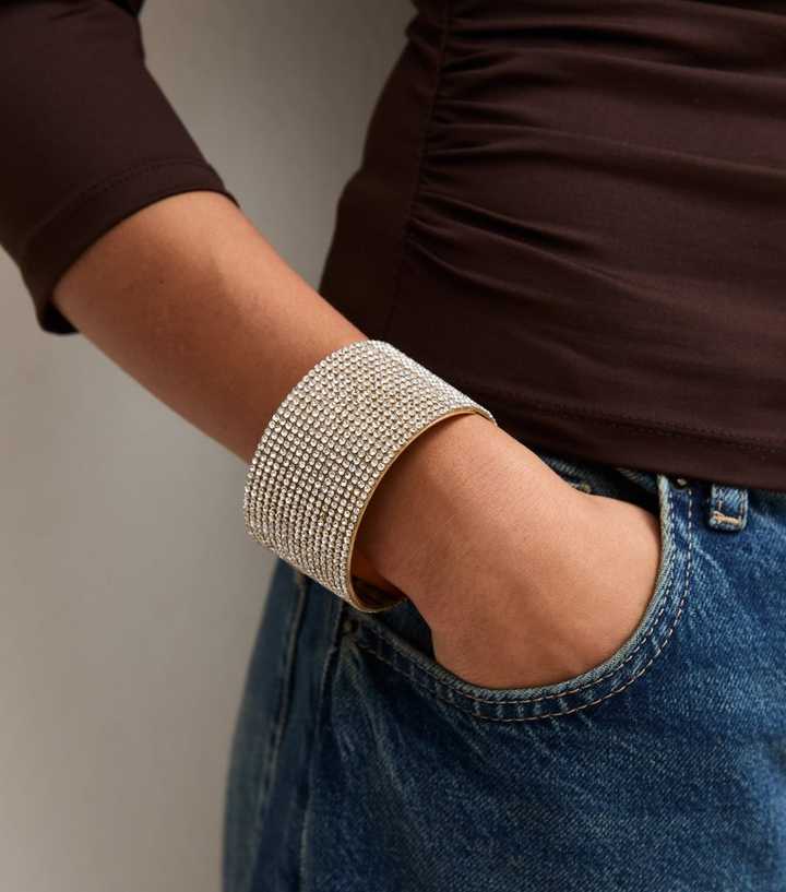 Gold Tone Wide Diamante Cuff Bracelet