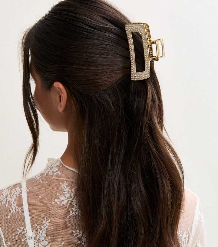 Gold Tone Rectangle Diamanté Hair Claw Clip